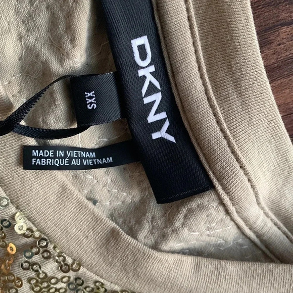 DKNY Sequined Gold T-Shirt Size XXS NWT - Picture 7 of 10